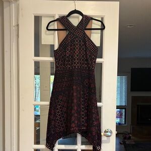 Elegant navy, burgundy and purple crochet dress